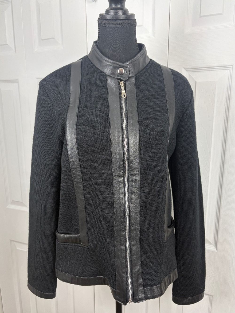Vintage Buffagni  fine knit Jacket with leather accent trim